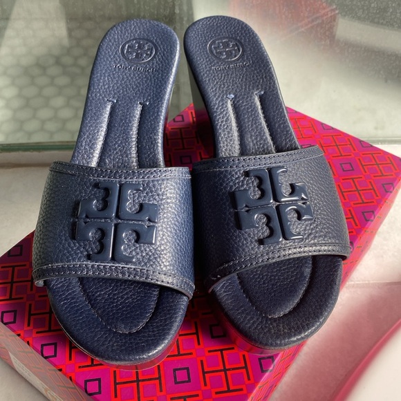 Tory Burch Shoes - Tory Burch Lowell 280 mm wedge slide tumbled leather NEW